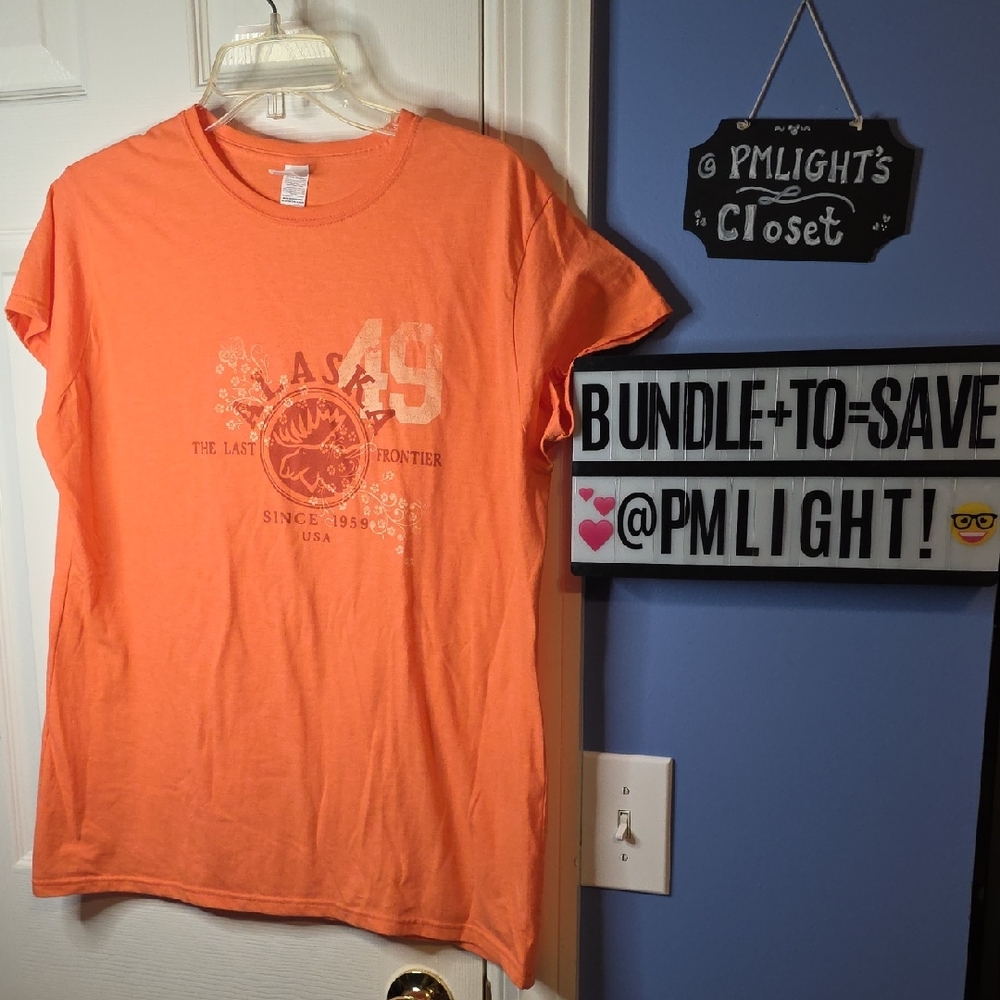Gildan Orange Alaska Graphic T-Shirt 2XL Short Sleeve